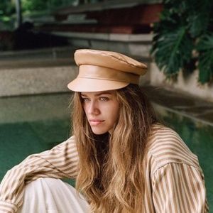 NWOT Lack of Color Tan Leather Biker Hat